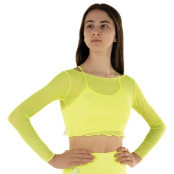 Crop Top Rete Giallo Fluo